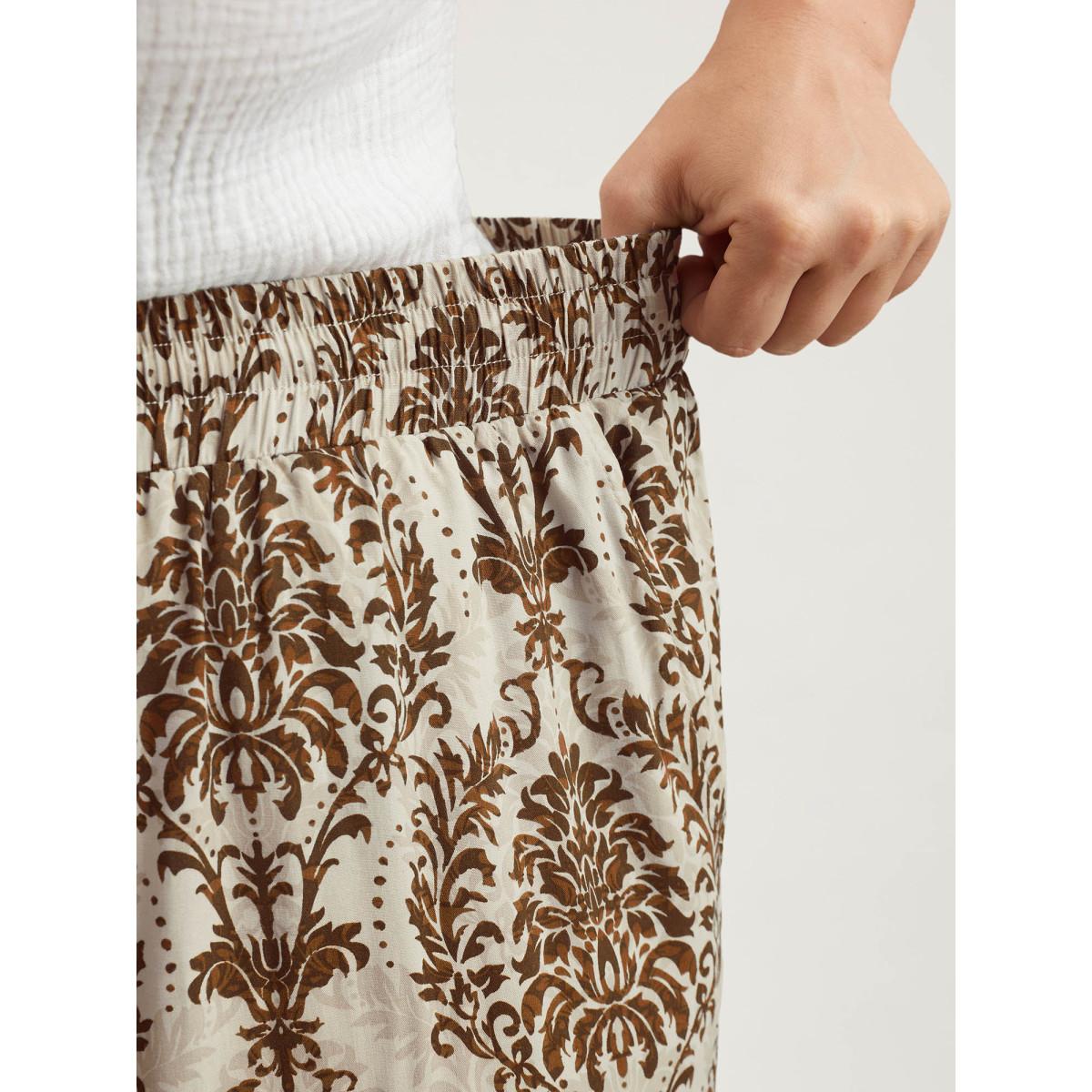 Plus Size Damask Print Tassel Straight-Leg Pants Women DarkBlue Boho Wide Leg Mid Rise Vacation Pants BloomChic 30/6X Product Image