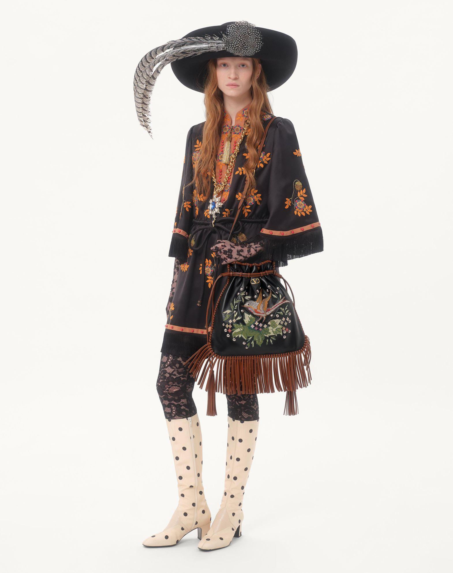 Valentino Garavani Nellcôte Alice Embroidered Bag With Fringes Product Image