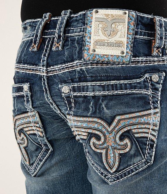 Rock Revival Isaiah Fleur-de-Lis Straight Leg Distressed Jeans Product Image