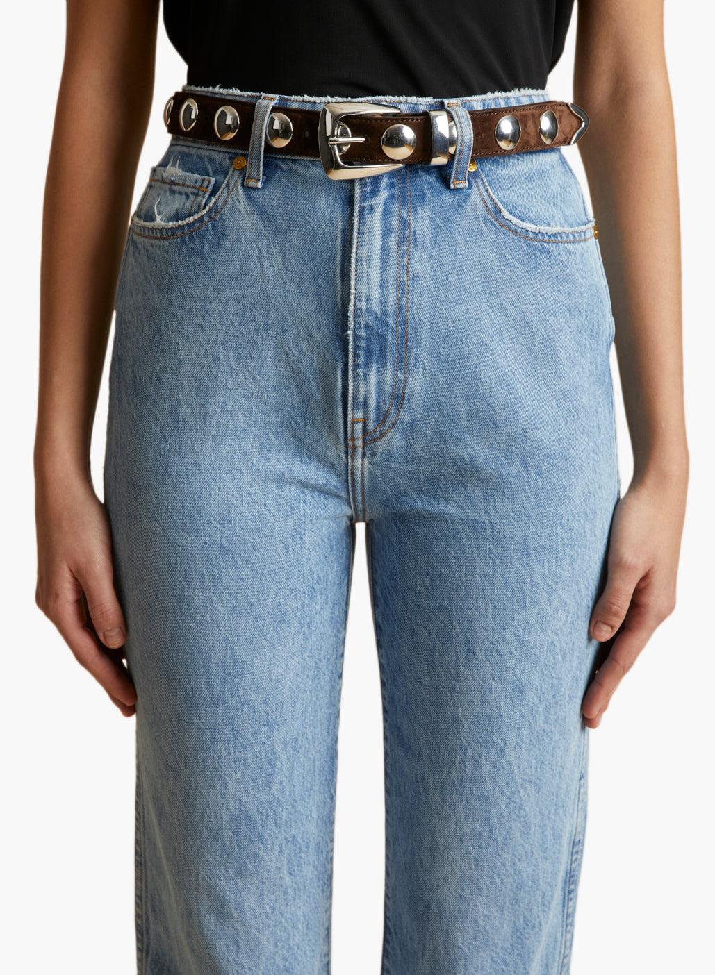 Benny Belt with Studs in Coffee Suede and Silver Product Image