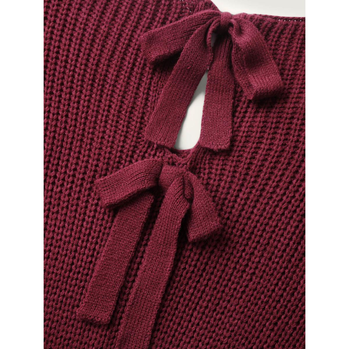 Plus Size Backless Ties Textured Cinched Pullover Deepred Women Timeless Bodycon Long Sleeve V-neck Elegant Pullovers BloomChic 18-20/2X Product Image