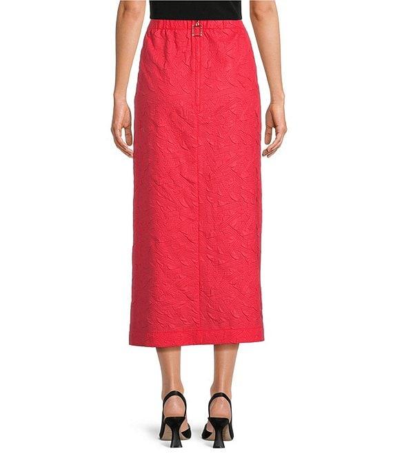 IC Collection Woven Elastic Waist Side Slit Pencil Midi Skirt Product Image