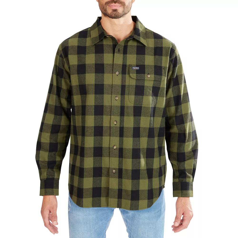 Men's Smith's Workwear Relaxed-Fit Buffalo Plaid Flannel Button-Down Shirt, Size: Large, Grey Black Product Image