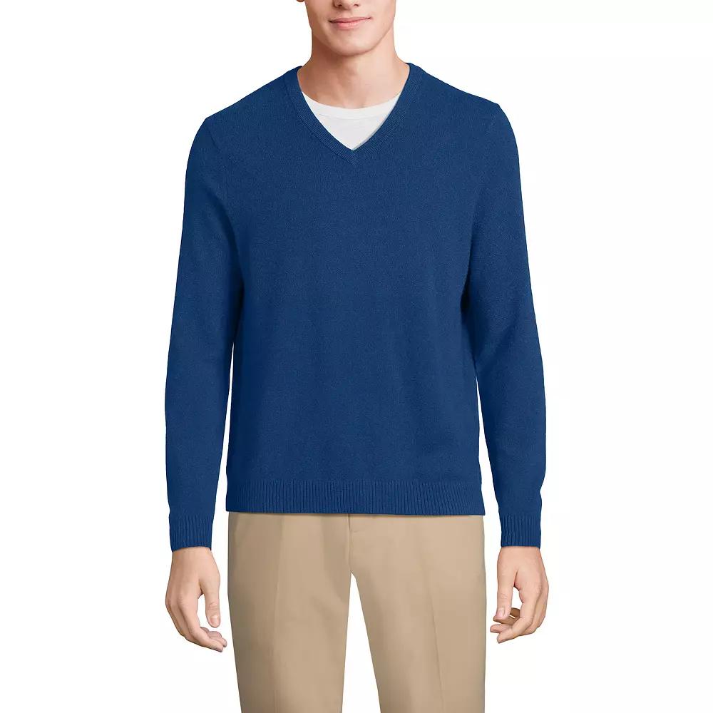 Men's Lands' End Fine-Gauge Cashmere V-neck Sweater,  Product Image