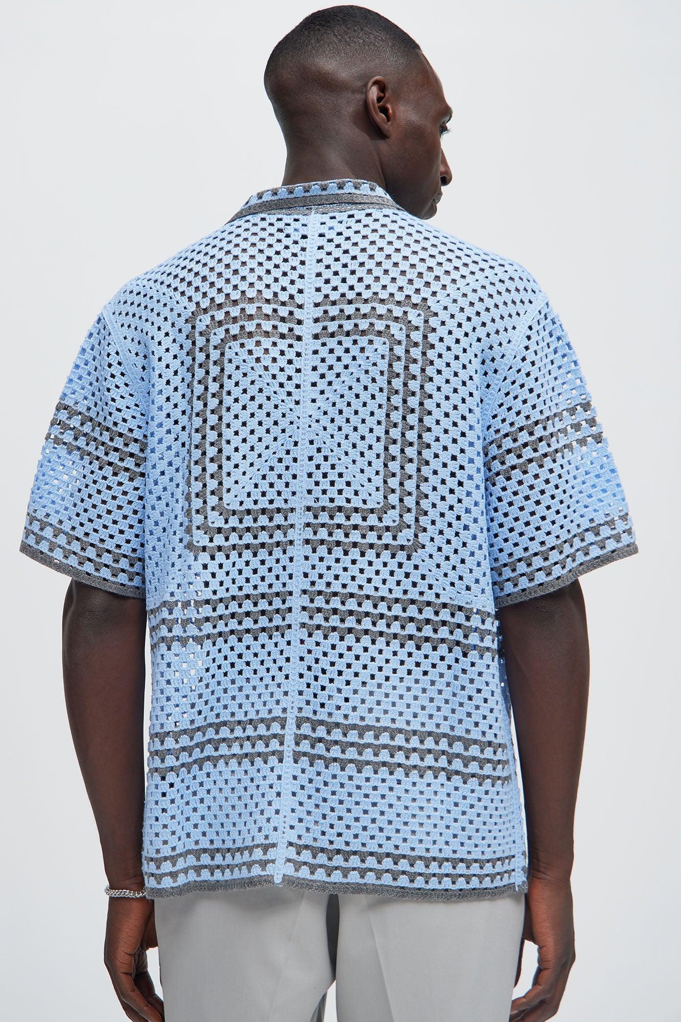 Allston Crochet Knit Shirt - Blue/combo Product Image