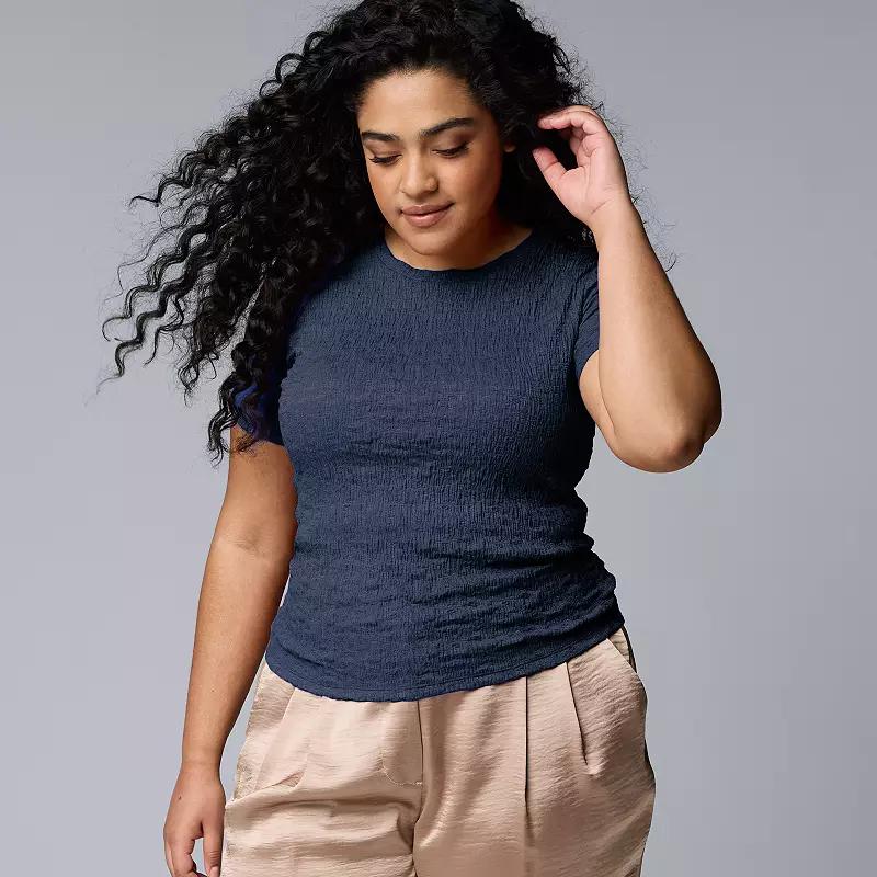 Plus Size Simply Vera Vera Wang Textured Tee, Women's, Size: 2XL, Vera Blue Product Image