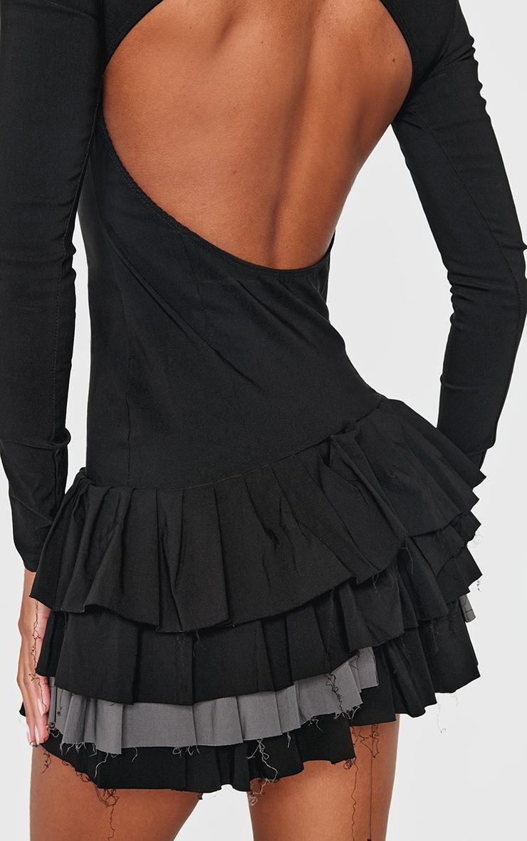Black Stretch Woven Extreme Pleated Long Sleeve Shift Dress Product Image