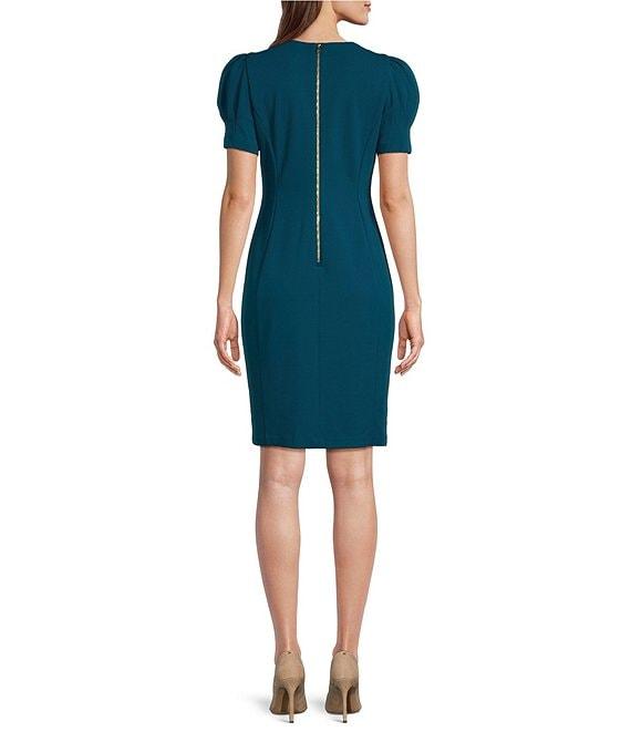 DKNY by Donna Karan Crepe Round Neck Short Puff Sleeve Dress Product Image