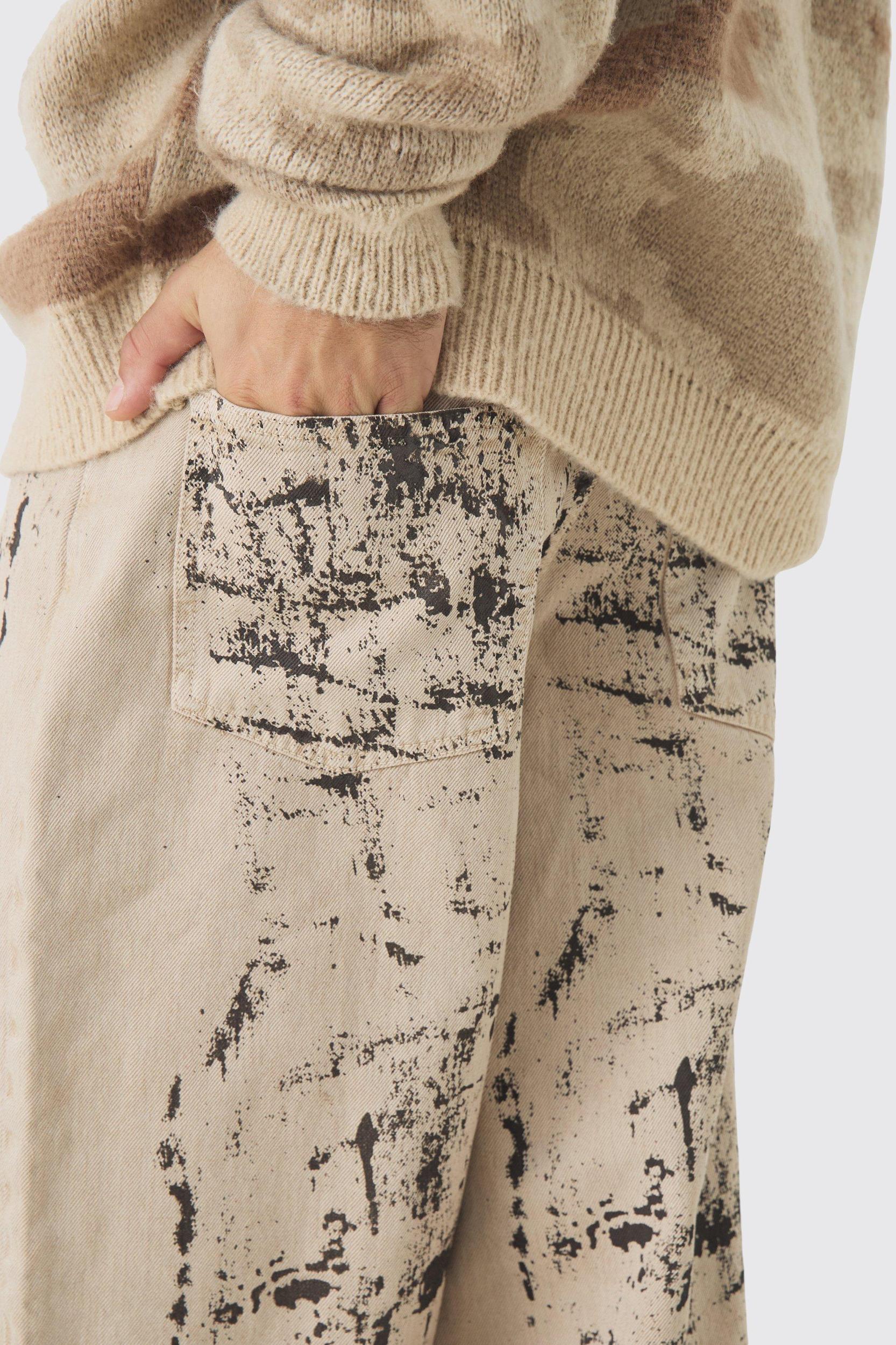 Baggy Fit Paint Effect Jeans | boohooMAN USA Product Image