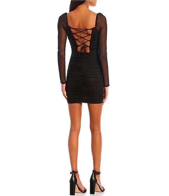 City Vibe Long Mesh Sleeve Shirred Dress Product Image