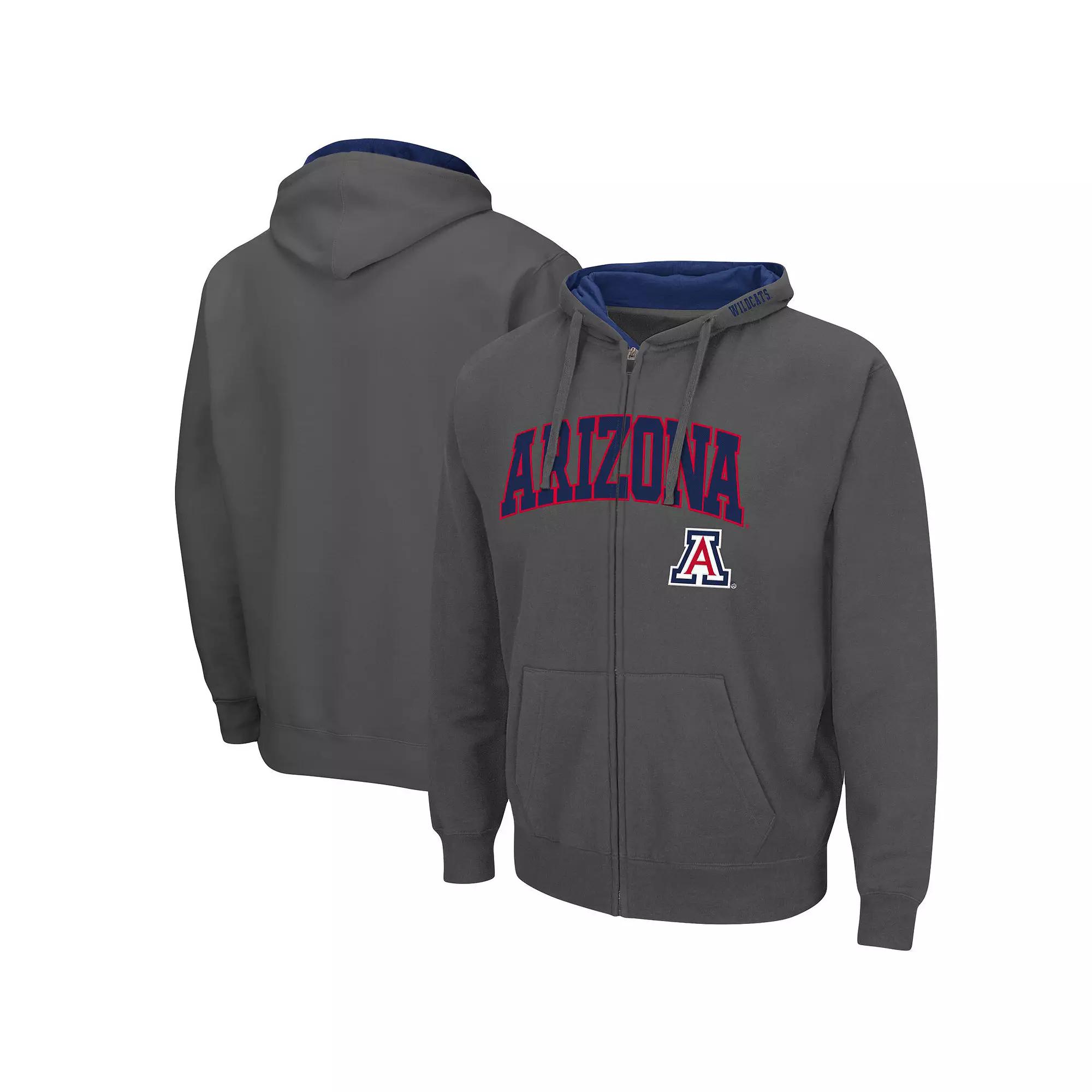 Men's Colosseum Charcoal Arizona Wildcats Arch & Logo 3.0 Full-Zip Hoodie,  Product Image