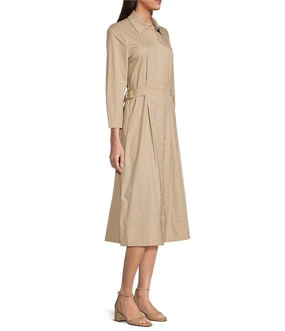 J.McLaughlin Minae Woven Point Collar 3/4 Sleeve Button Front Midi Dress Product Image