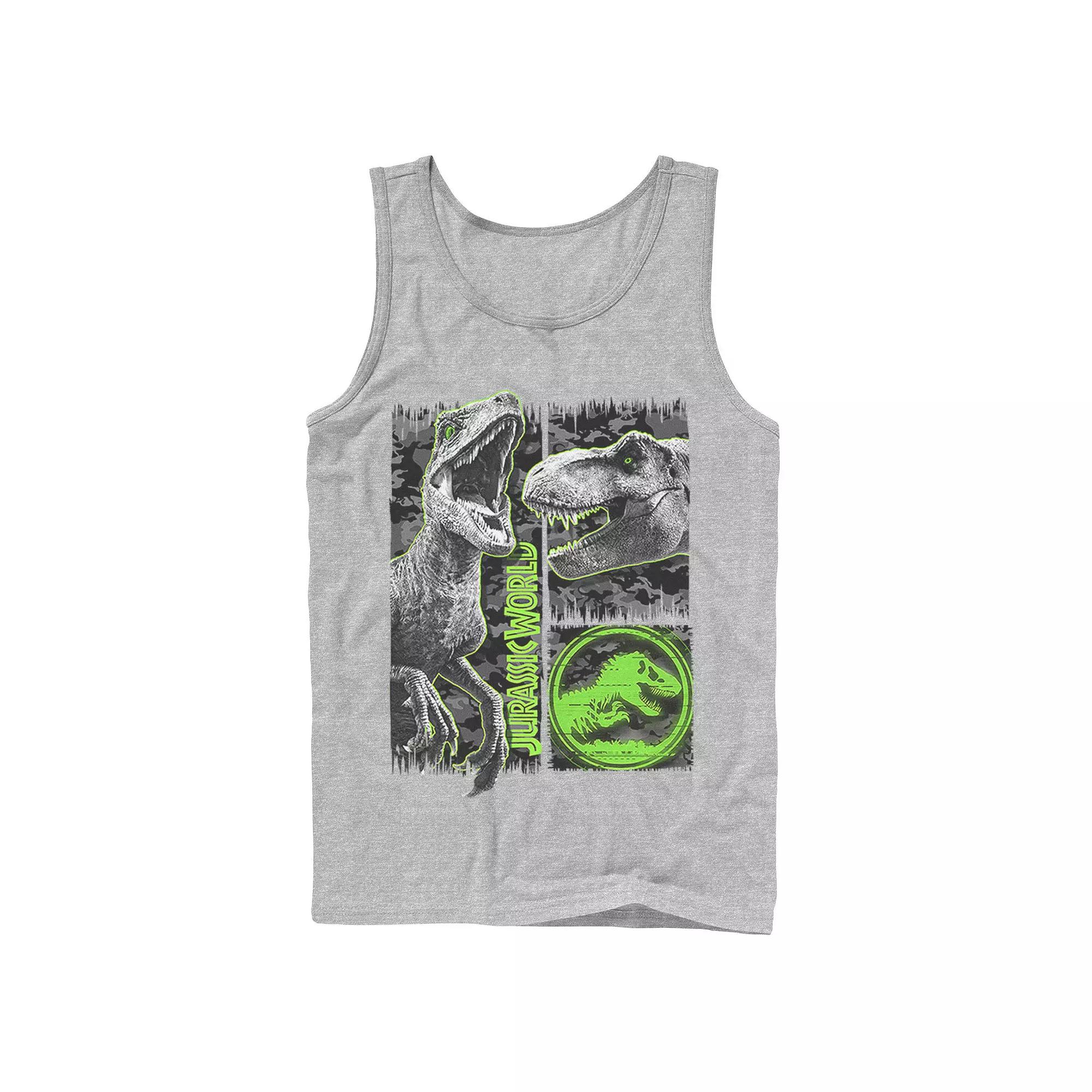 Men's Jurassic World Two Raptor T-Rex Camo Scratch Tank Top,  Product Image