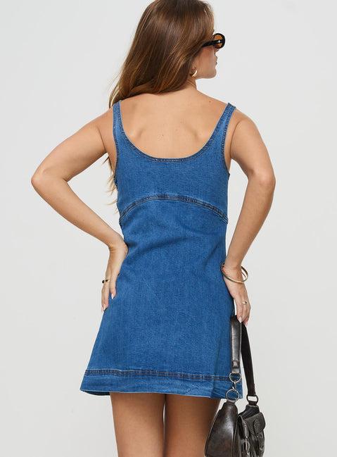 Rautha Denim Mini Dress Mid Wash Tall Product Image