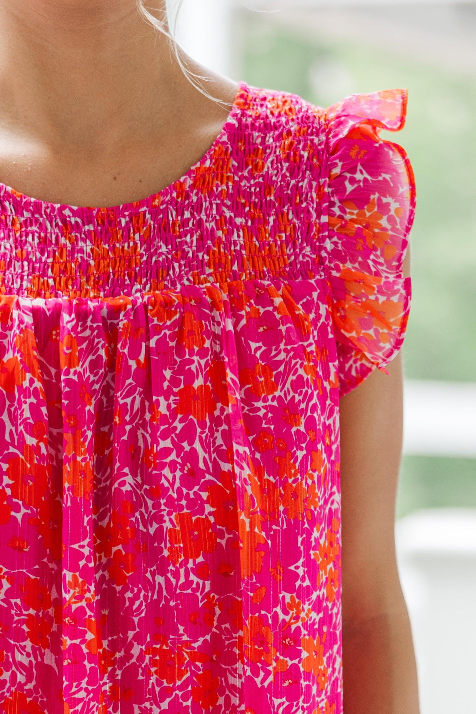 Lovely New Days Hot Pink Ditsy Floral Dress Female Product Image