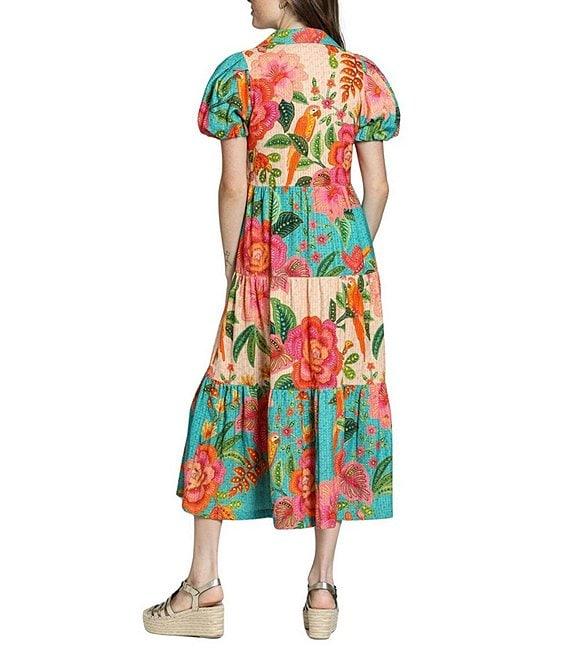 APNY Woven Floral Print V-Neck Short Sleeve Shift Midi Dress Product Image