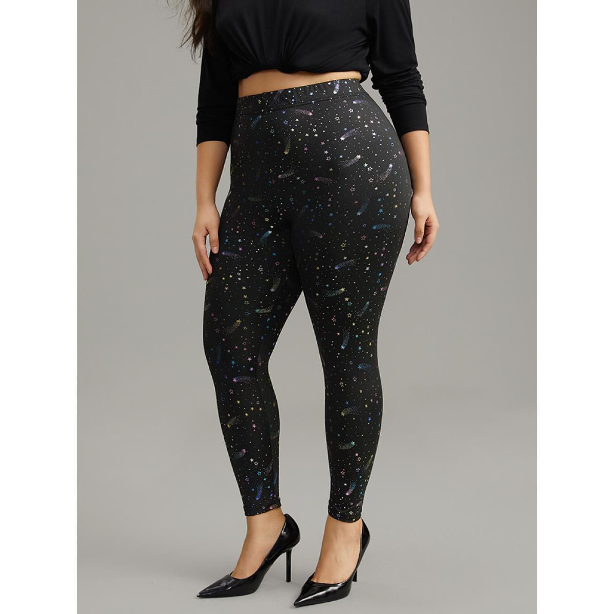 Plus Size Galaxy Galaxy High Rise Leggings Women Black Casual High stretch Skinny High Rise Dailywear Leggings BloomChic 30/6X Product Image