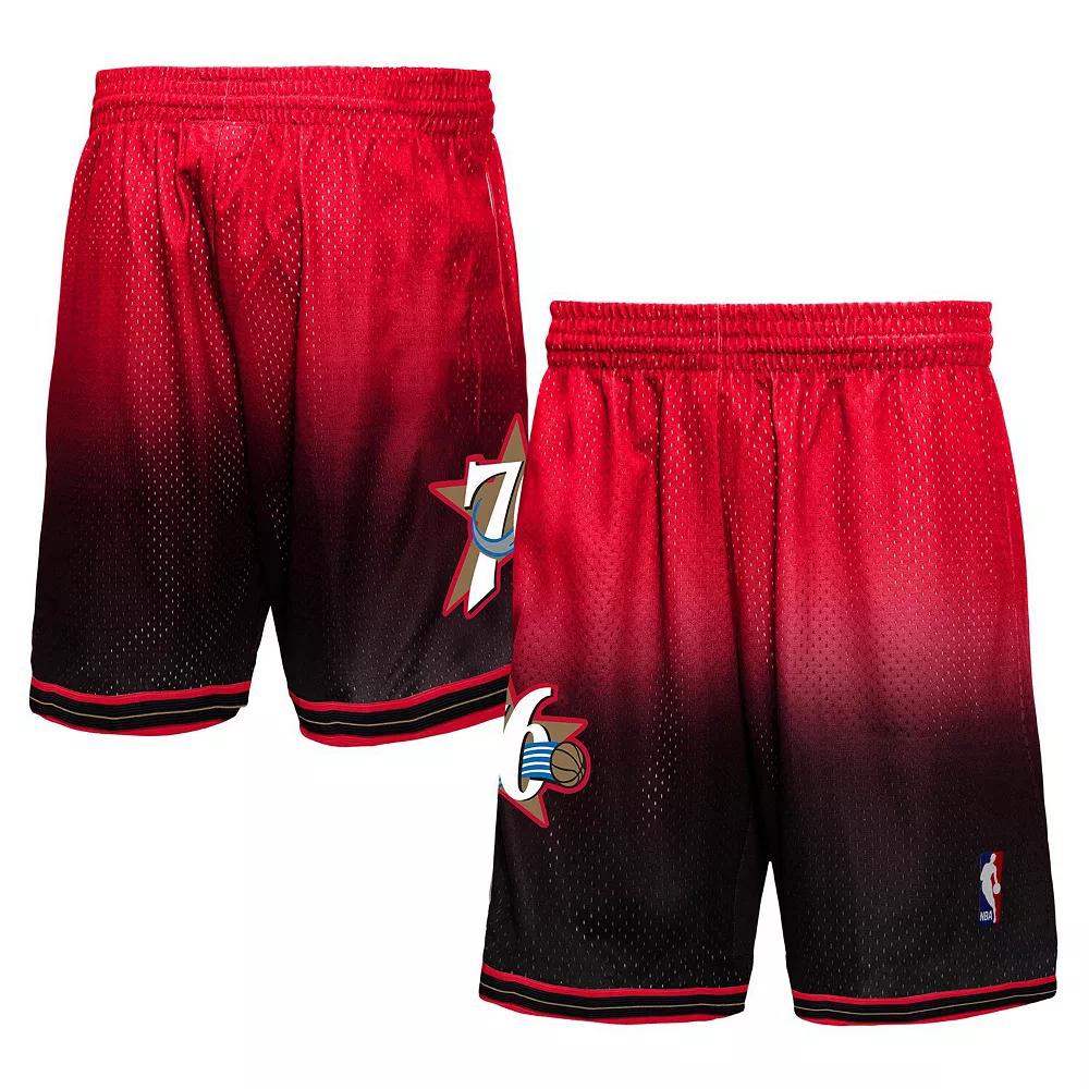 Men's Mitchell & Ness Black/Red Philadelphia 76ers 2000/01 Hardwood Classics Fadeaway Reload 3.0 Swingman Shorts,  Product Image