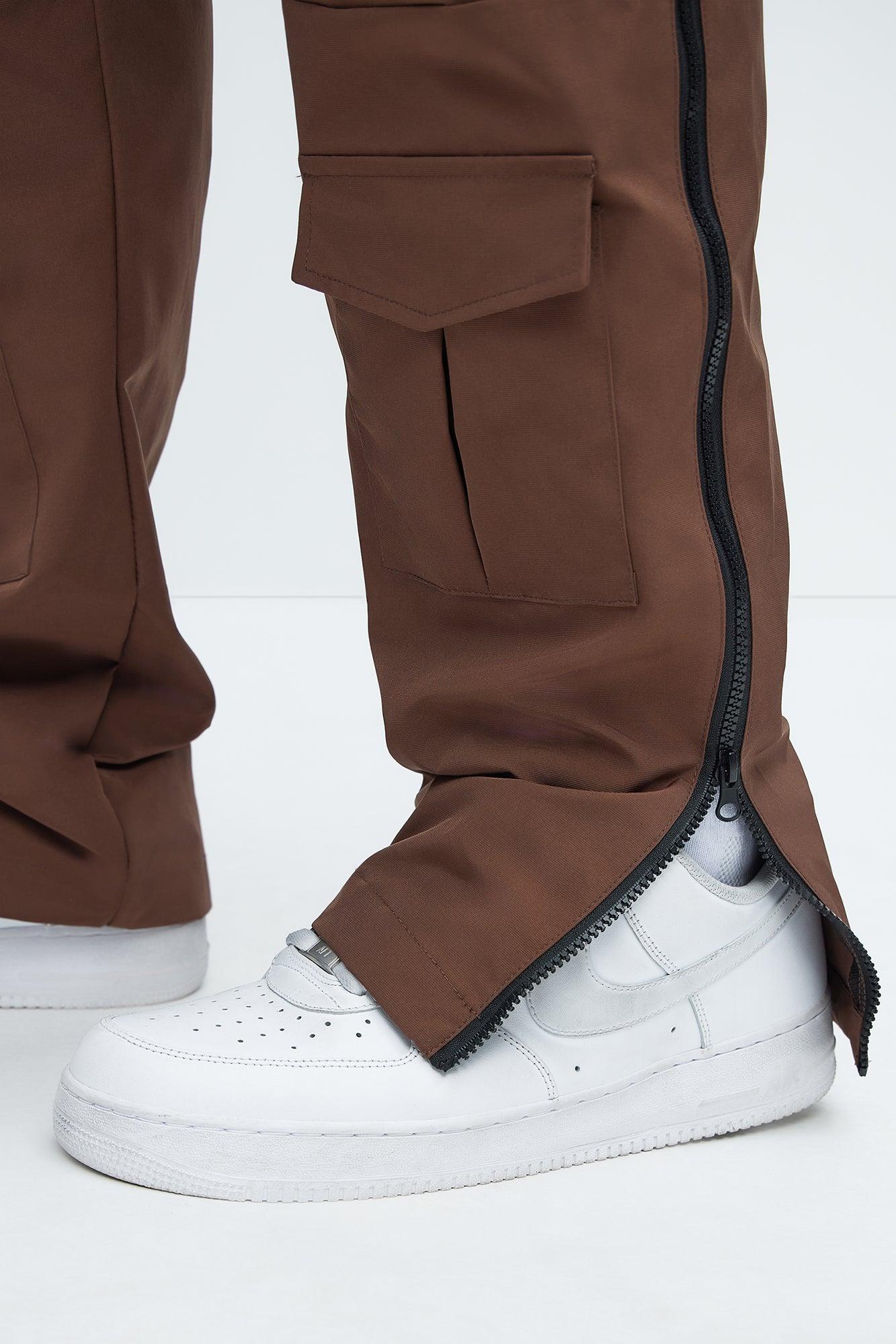 All Along Zipper Straight Nylon Cargo Pants - Dark Brown Product Image