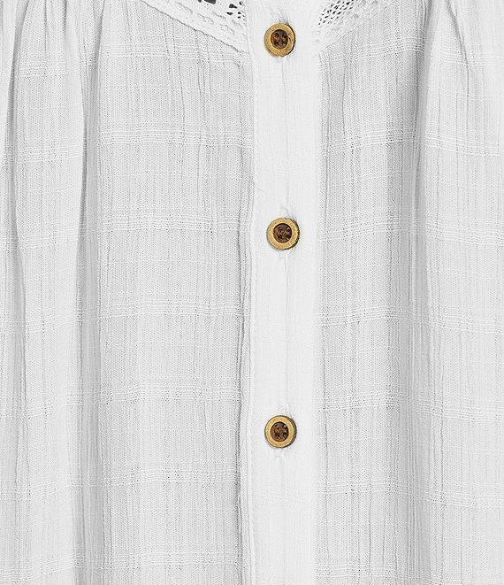 Nurture V-Neck Button Down Mixed Media Blouse Product Image