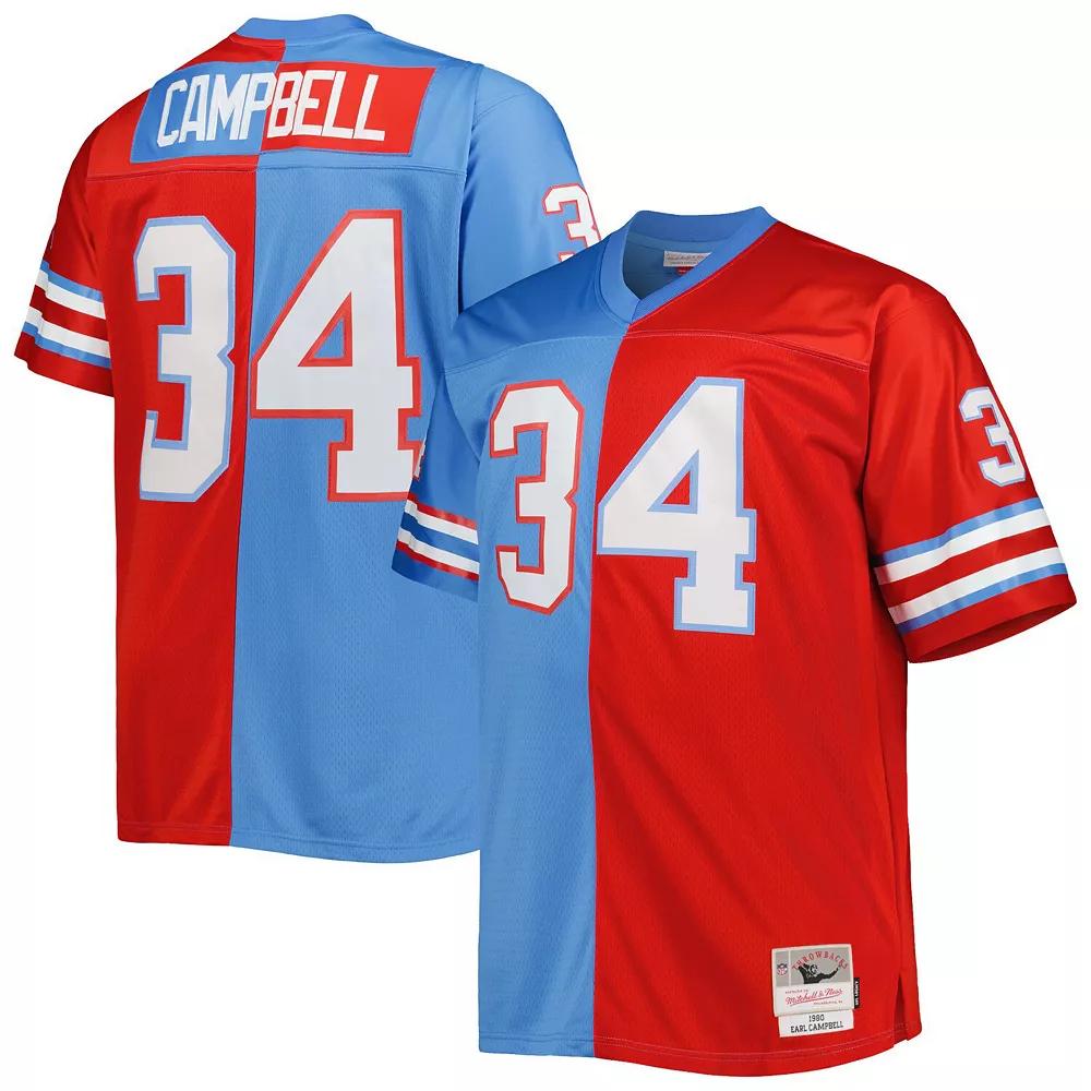Men's Mitchell & Ness Earl Campbell Light Blue/Red Houston Oilers Big & Tall Gridiron Classics Split Legacy Retired Player Replica Jersey, Size: 3XLT, Nfl Light Product Image
