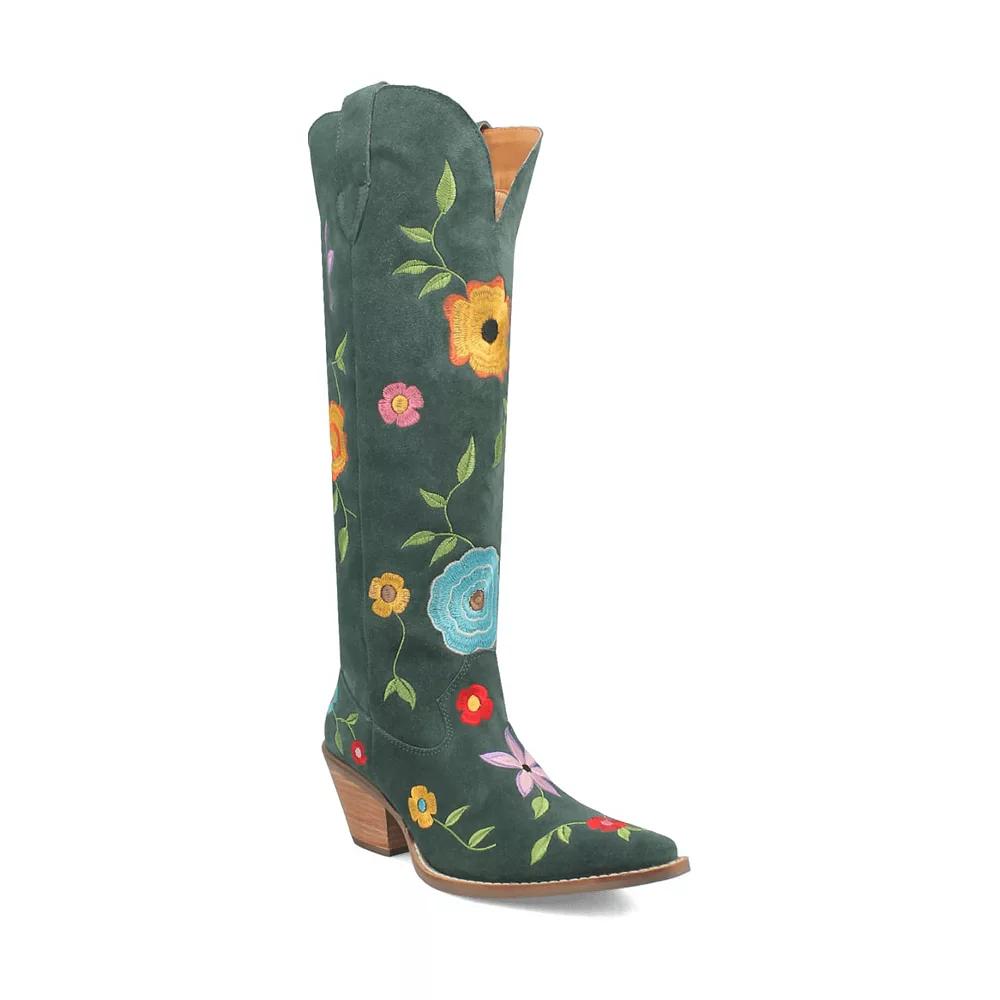 Dingo Flower Power Women's Suede Boots, Size: 8.5, Green Product Image