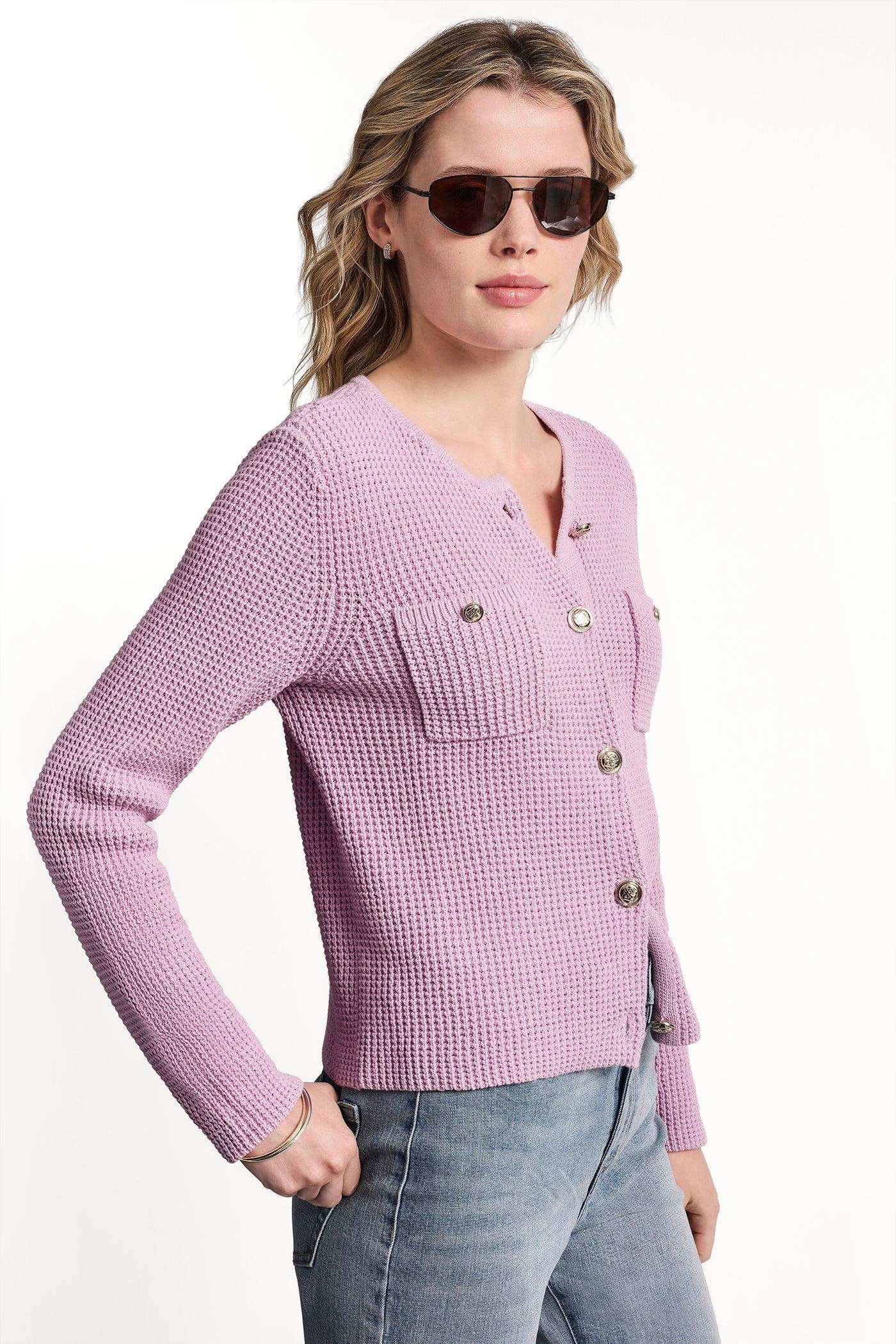 TUCK STITCH CREW NECK CARDIGAN Product Image