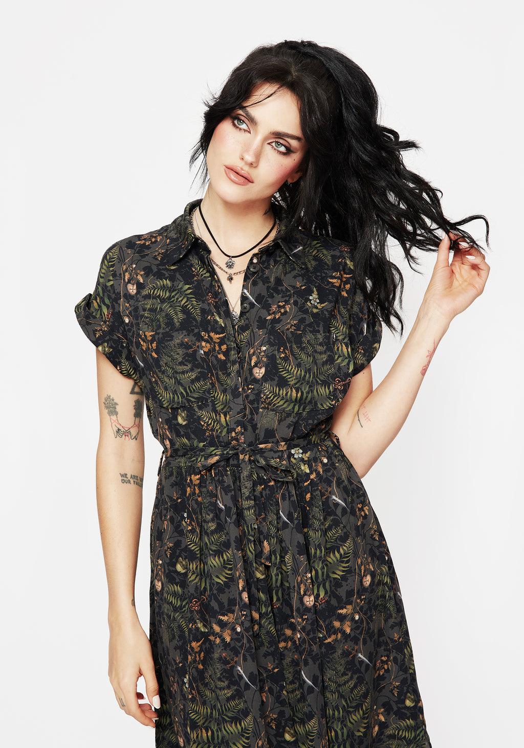Wither Fern Print Midi Shirt Dress Product Image