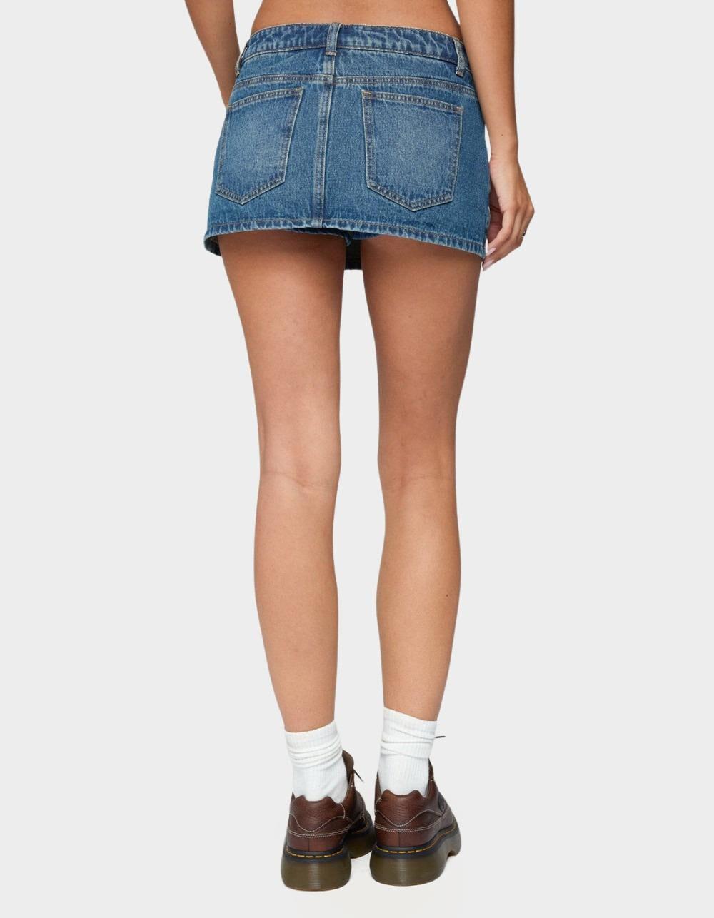 EDIKTED Ziggie Tie Front Denim Mini Skort - DARK BLUE Product Image