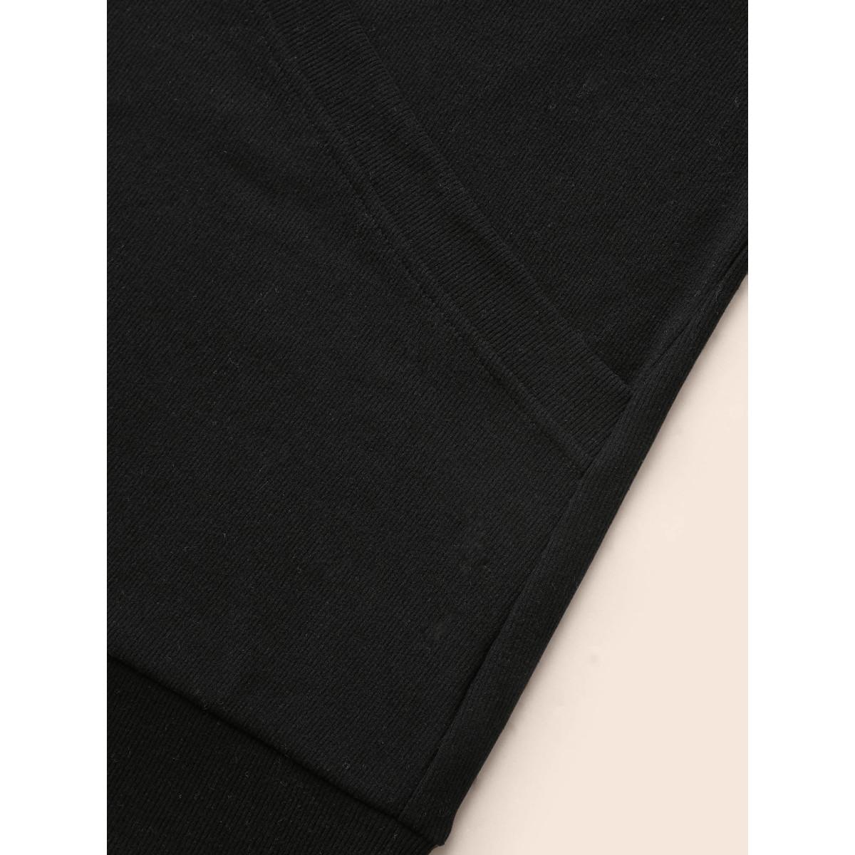 Plus Size Airy Cozy Wrap Style Sweatshirt Women Black Casual Overlapping Bodycon Overlap Collar Everyday Sweatshirts BloomChic 12/L Product Image