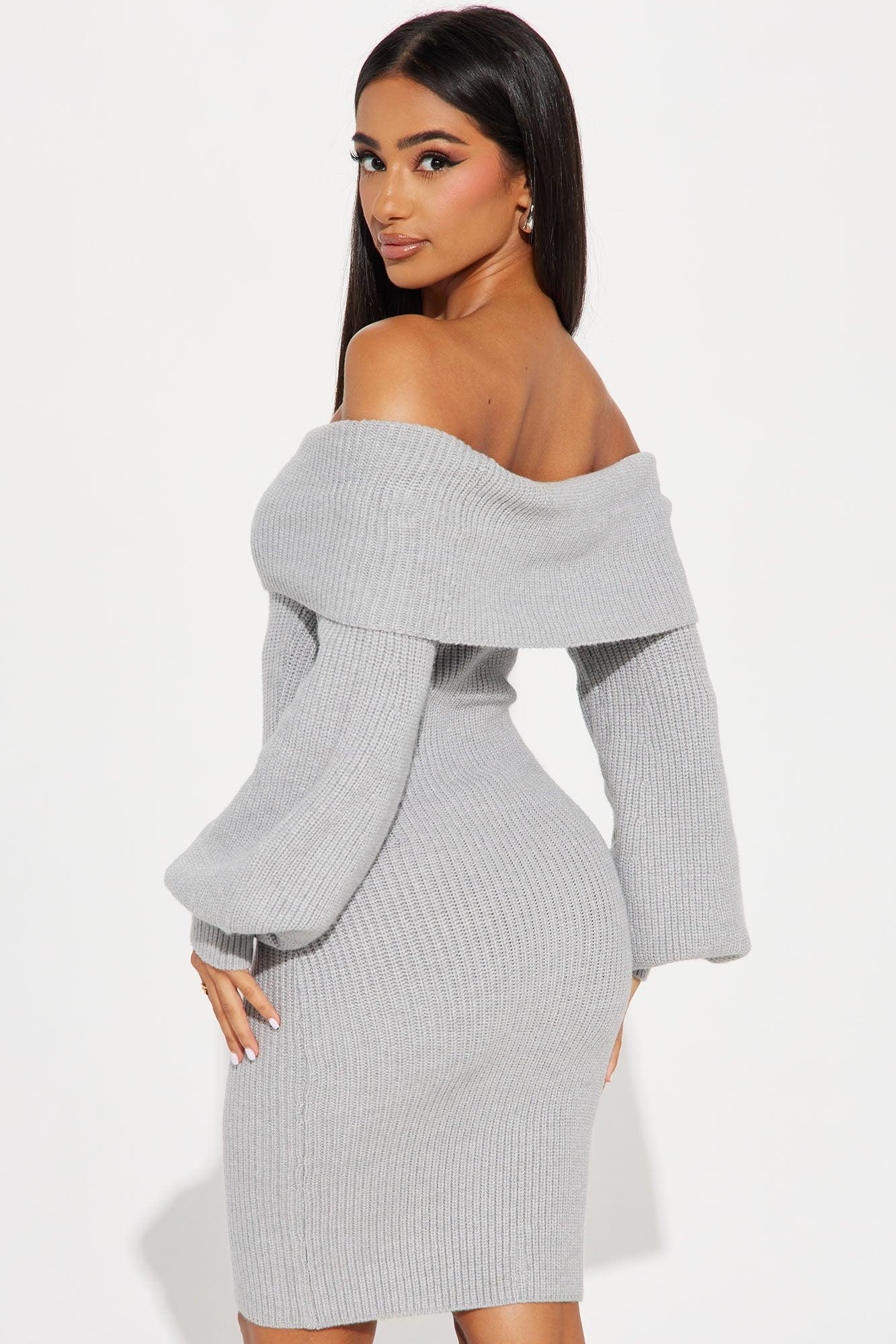 Faith Sweater Mini Dress - Heather Grey Product Image