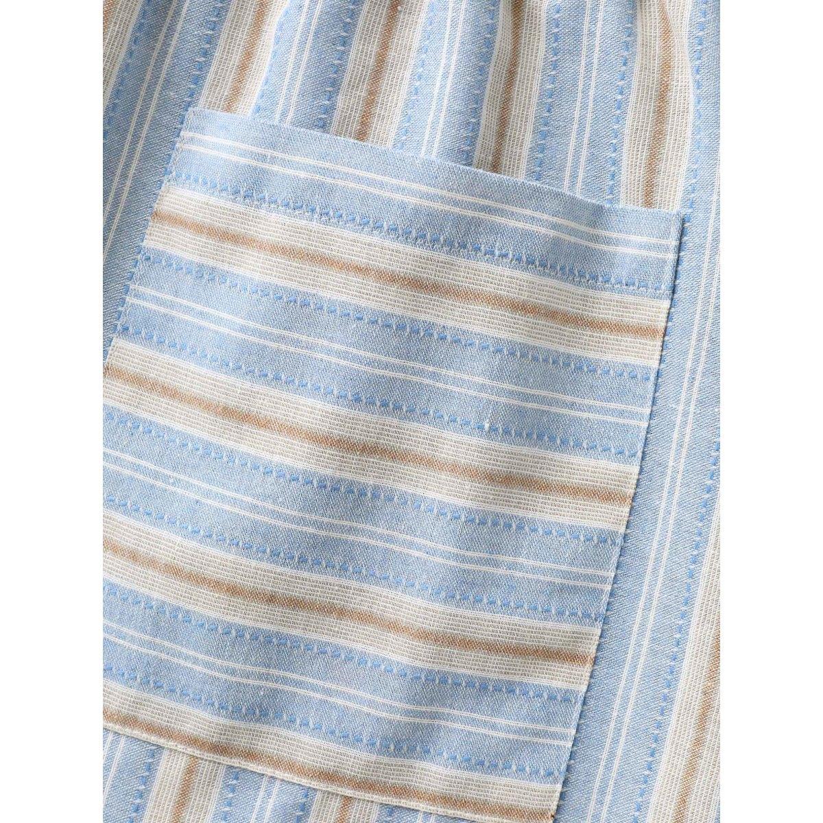 Plus Size Stripes Pockets Wide-Leg Pants Women LightBlue Resort Wide Leg Mid Rise Vacation Pants BloomChic 22-24/3X Product Image