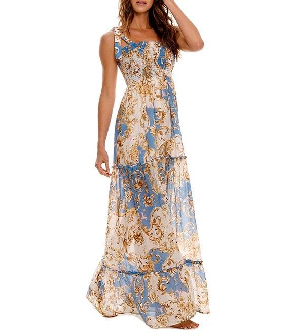 Agua Bendita Lucery Blush Square Neck Sleeveless Tiered Maxi Dress Product Image