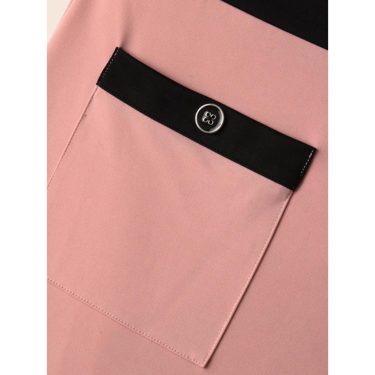Plus Size Contrast Button Detail Tank Dress Lightpink Women Elegant Contrast Round Neck Sleeveless Curvy BloomChic 10/M Product Image