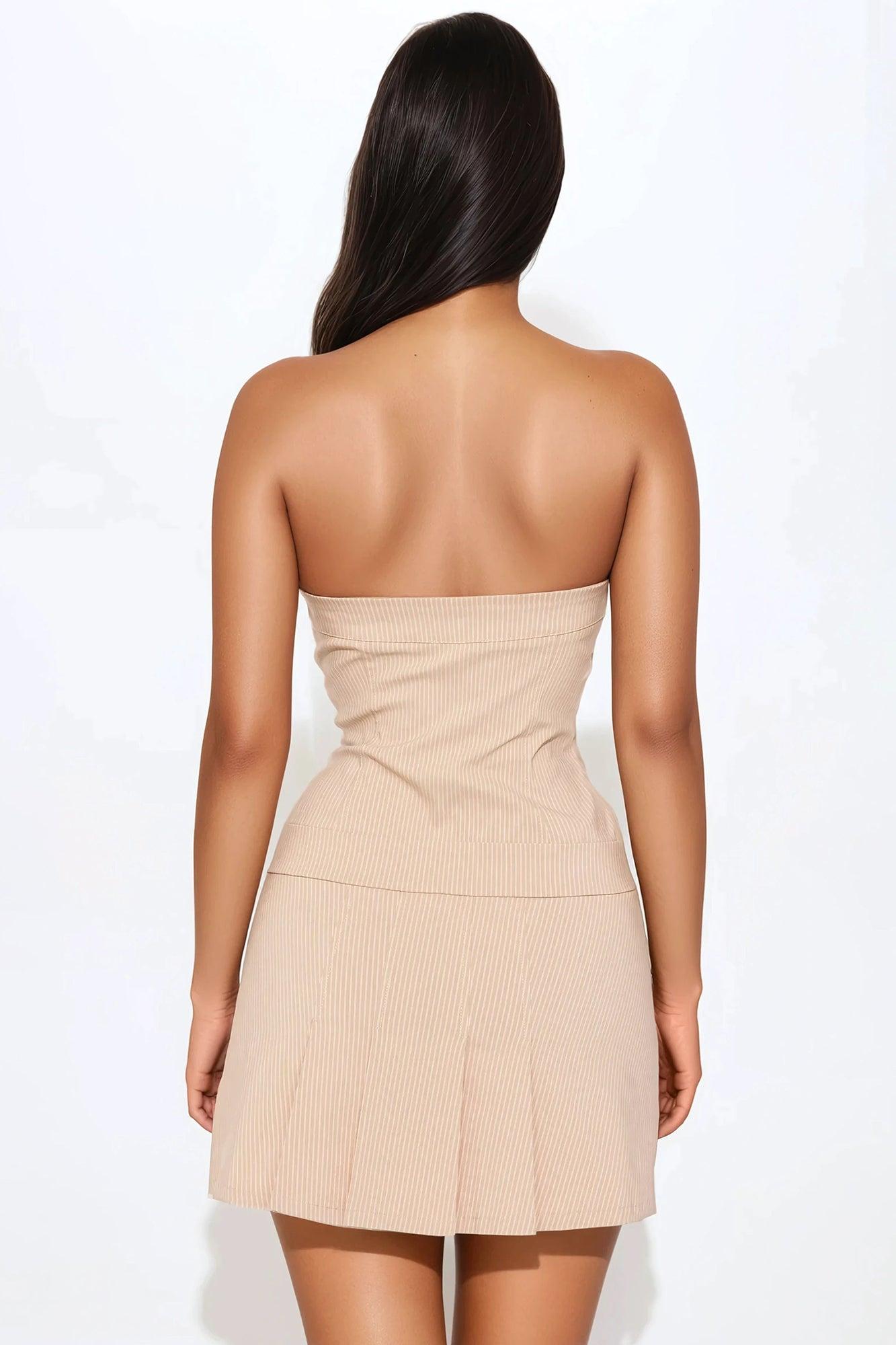 Sonny Pinstripe Mini Dress - Khaki Product Image