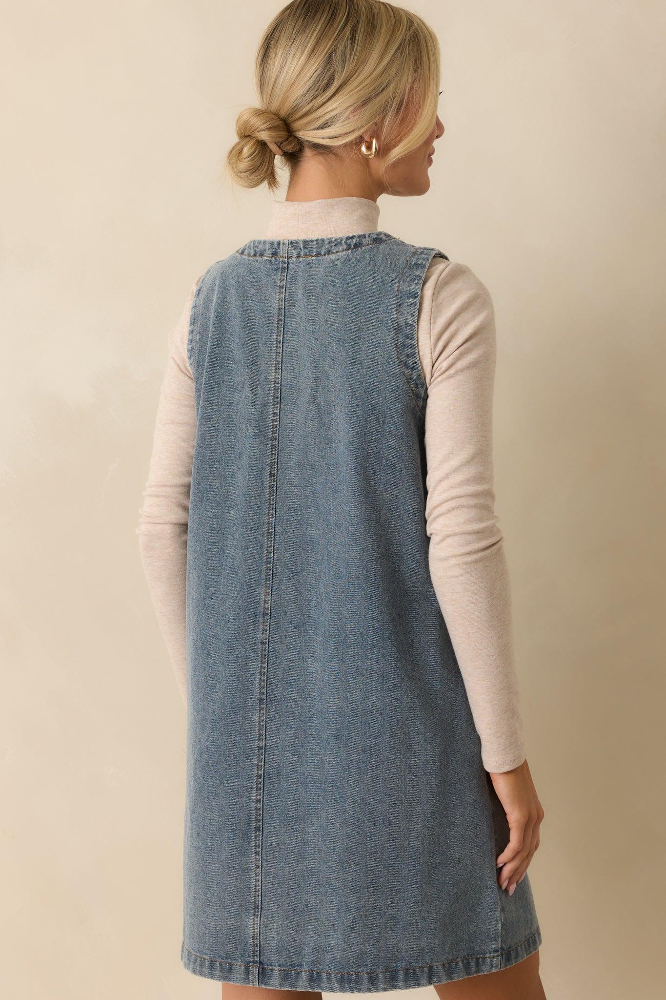 Urban Legend Medium Wash Button Front Denim Mini Dress Product Image