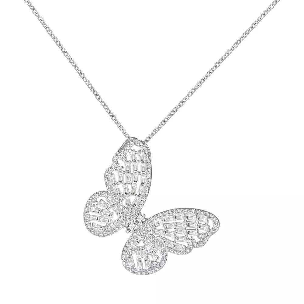 Argento Forte Sterling Silver Cubic Zirconia Butterfly Pendant Necklace, Women's, Size: 18" Product Image