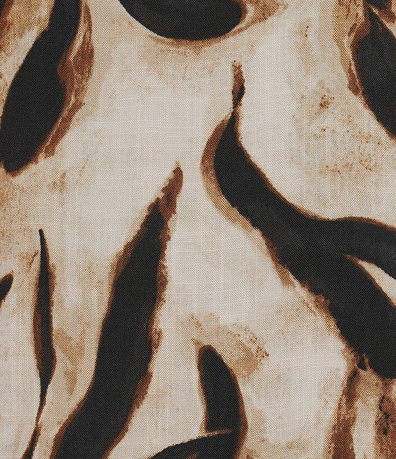 Westbound Plus Size Woven Mocha Sandy Leopard 3/4 Sleeve V-Neck Tie Blouse Product Image