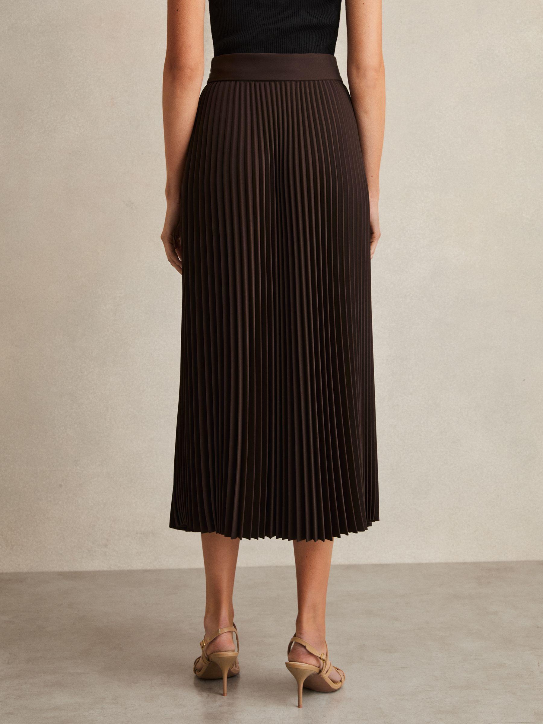 Pleated Belted Midi Skirt in Chocolate Brown Product Image