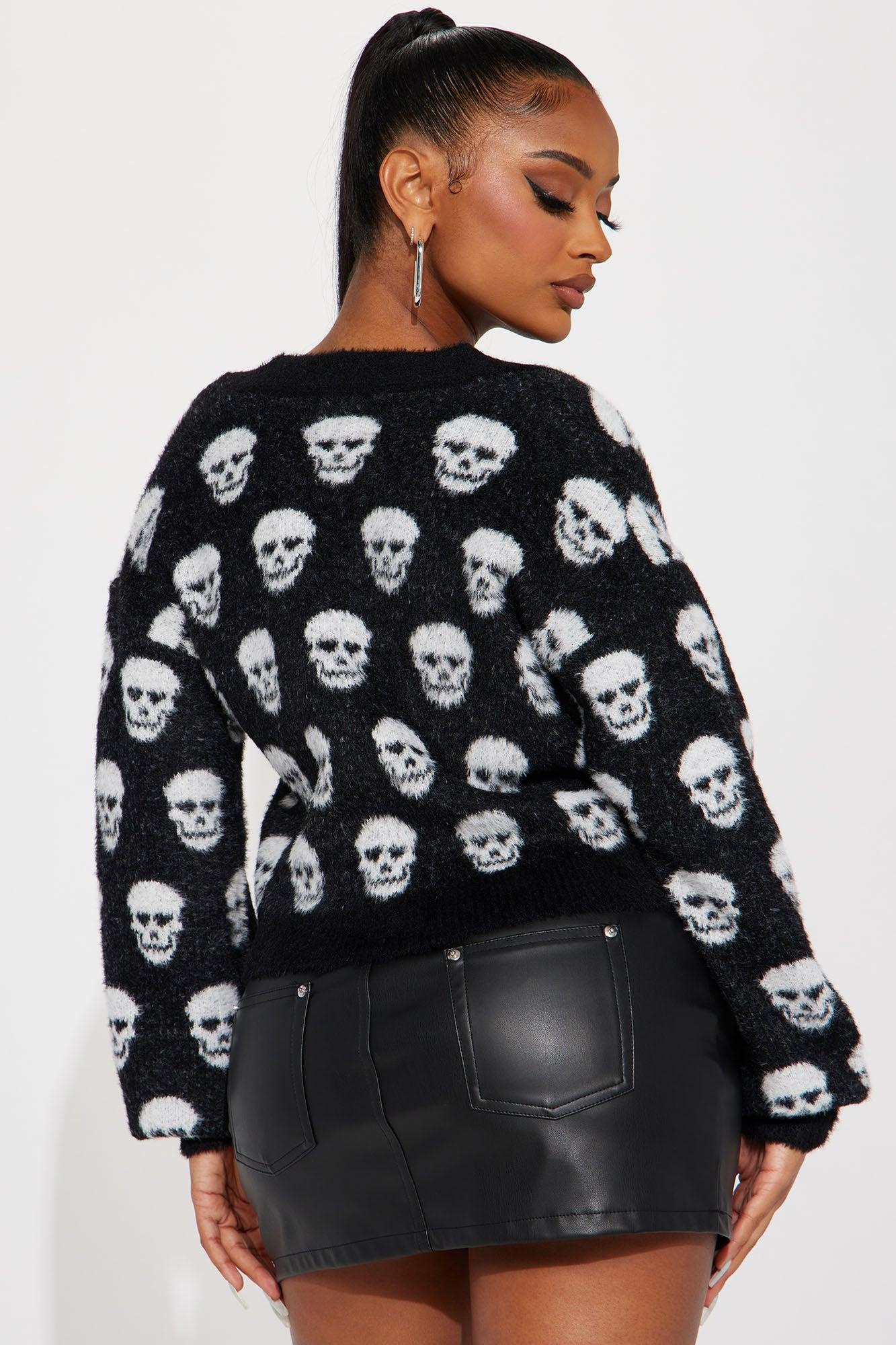 Skull Baddie Cropped Cardigan - Black/combo Product Image