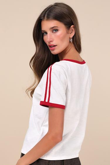 Janan White V-Neck Graphic Tee Product Image