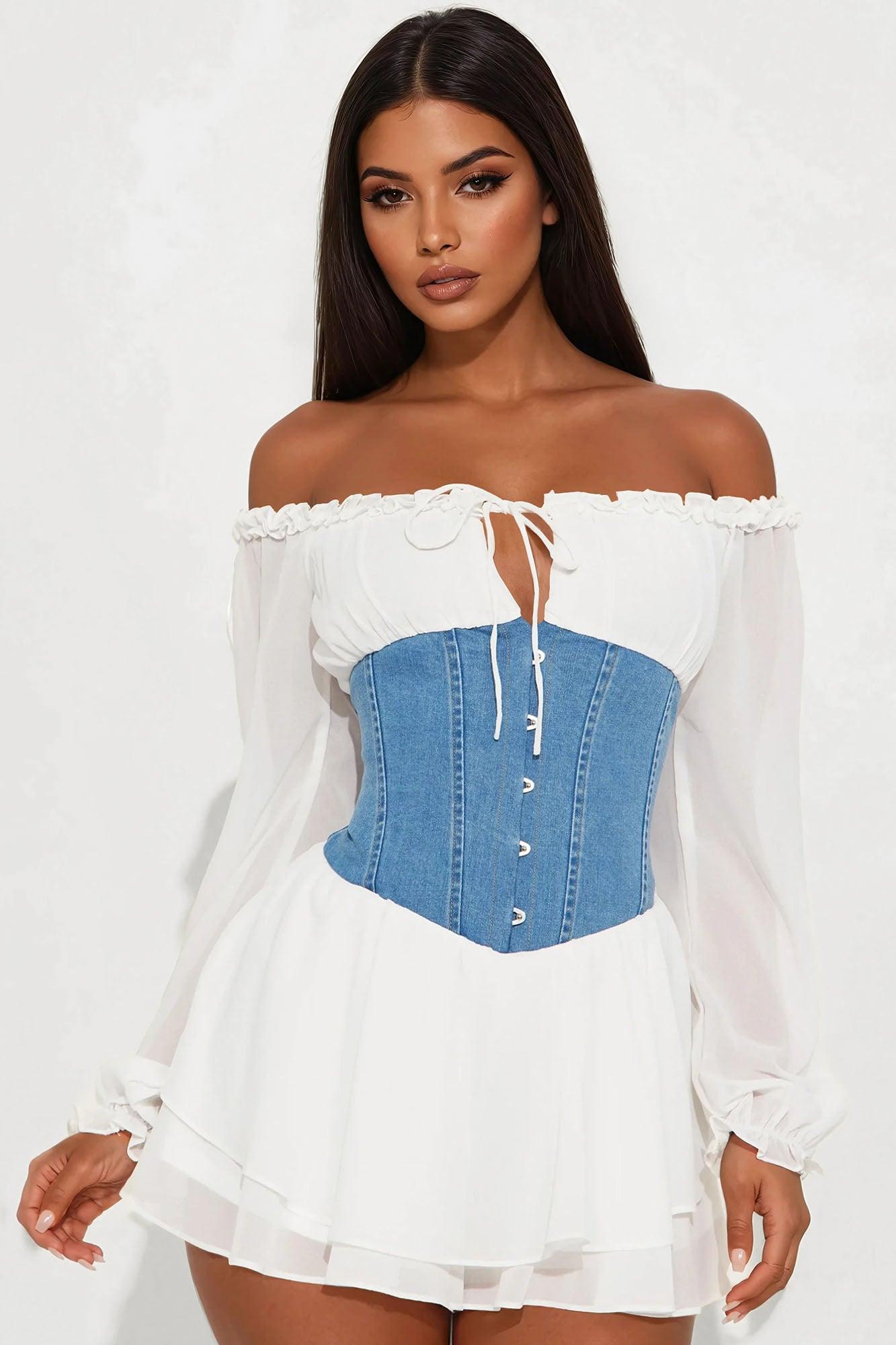 Belle Chiffon Long Sleeve Romper - White/combo Product Image