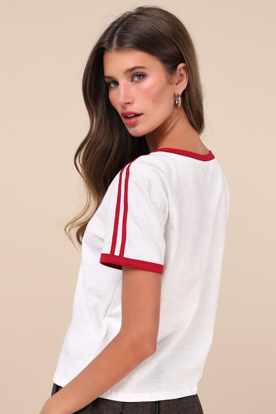 Janan White V-Neck Graphic Tee Product Image