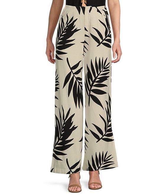 GB Palm Leaf High Waist Linen Blend Wide Leg Pants Product Image