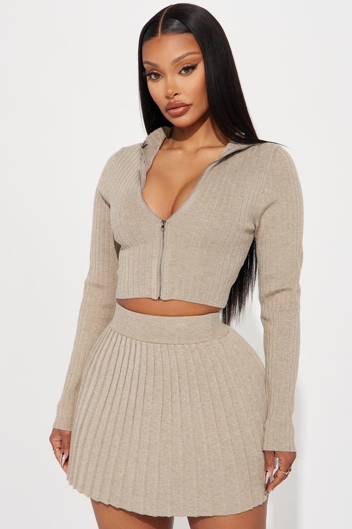 Claudia Sweater Skirt Set - Taupe Female Product Image