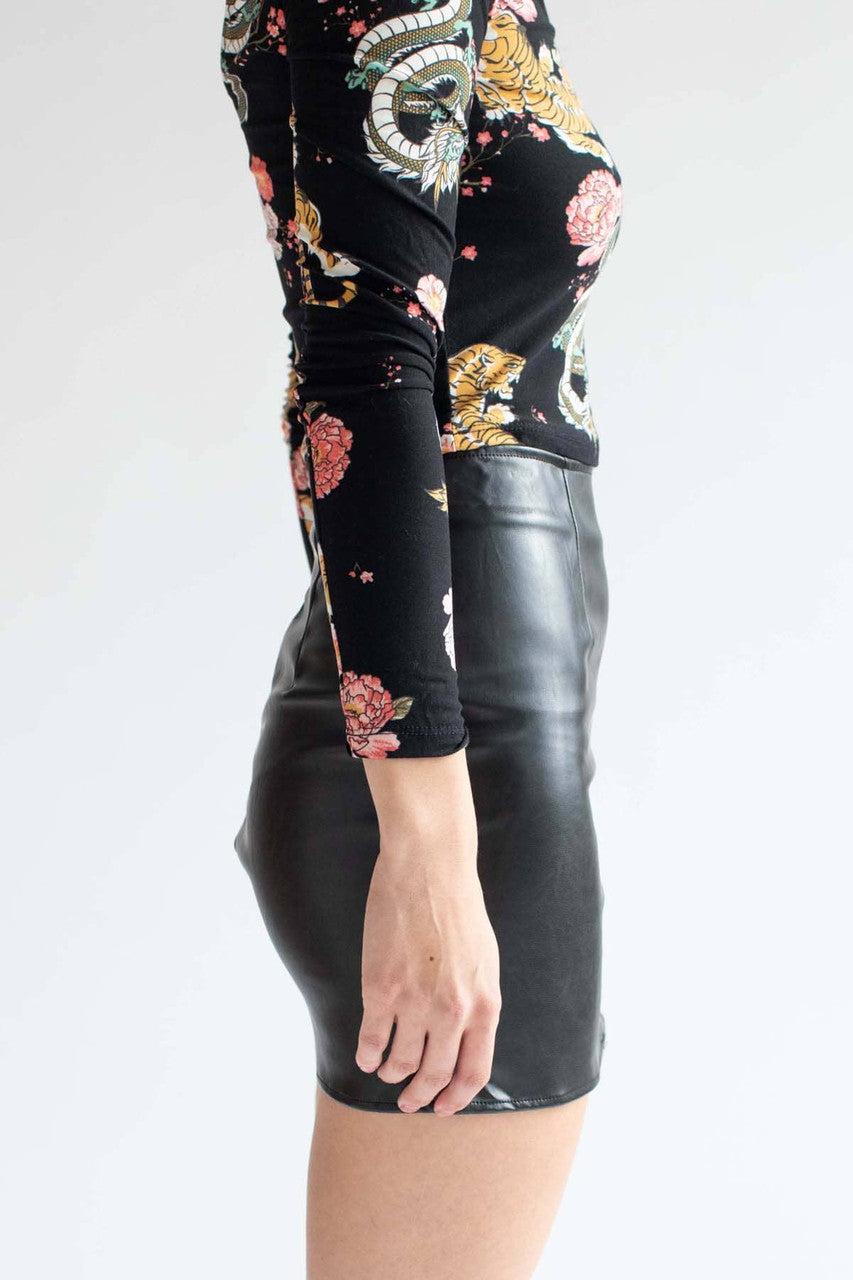 Black Pleather Split Thigh Mini Skirt Product Image