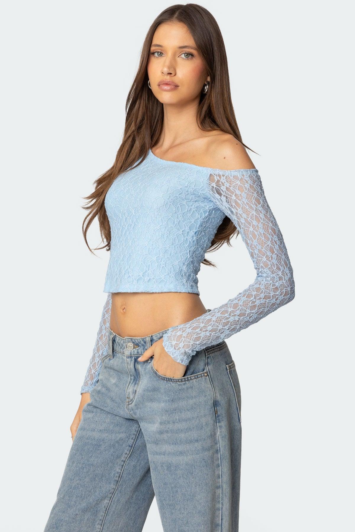 Fabia Asymmetric Textured Lace Top Product Image