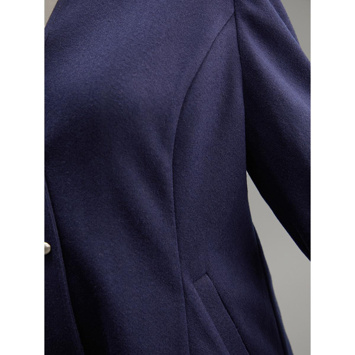 Plus Size Solid Button Up Pocket Jacket Women DarkBlue Casual Plain Ladies Dailywear Winter Coats BloomChic 30/6X Product Image