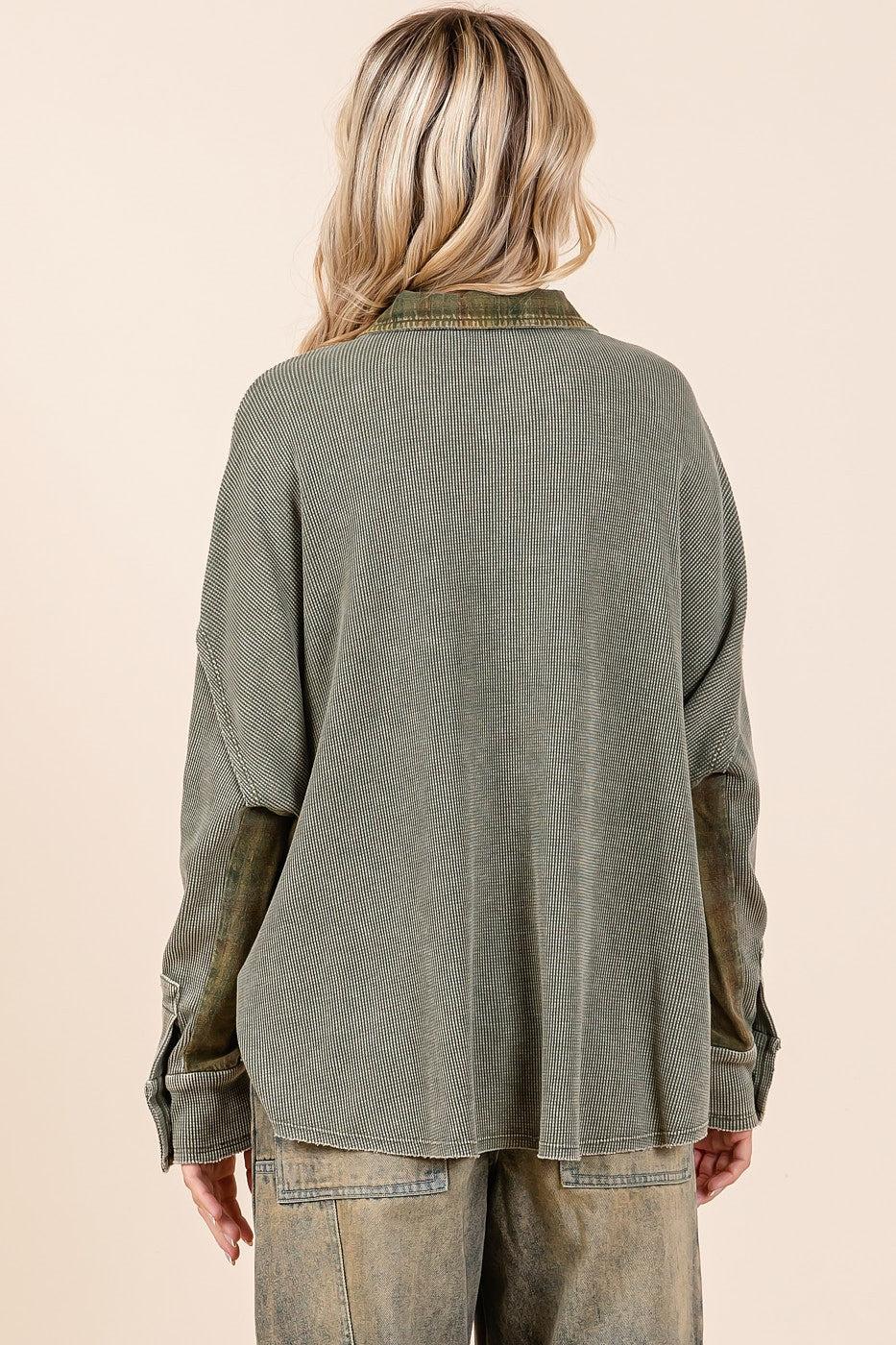 Plaid Contrast Waffle Knit Shacket Product Image