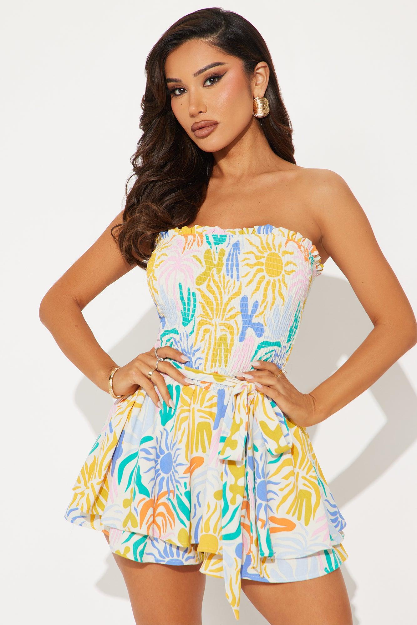 Calantha Linen Tropical Romper - White/combo Product Image